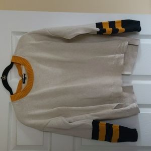 525 America Varsity Split Back Sweater Size Small Cream Striped Knit